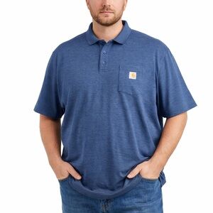 Carhartt Polo Shirt Mens 4XL Blue Heather Pocket Logo Original Fit